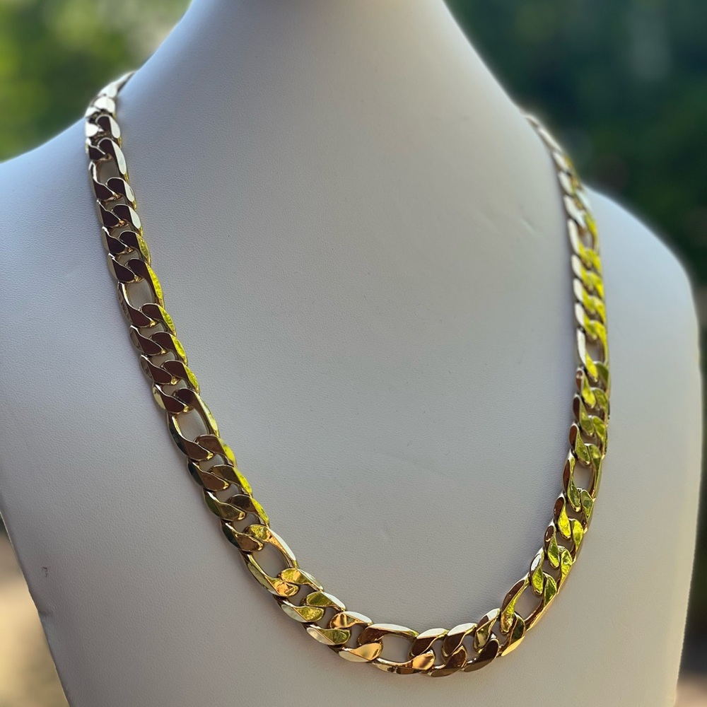NEW 14K GOLD FIGARO CHAIN LINK NECKLACE - THICK 12MM WIDE 24” LONG 14K STAMPED
